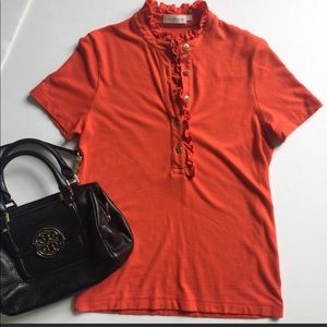 Tory Burch Button Down Logo Ruffle Shirt Sleeve M